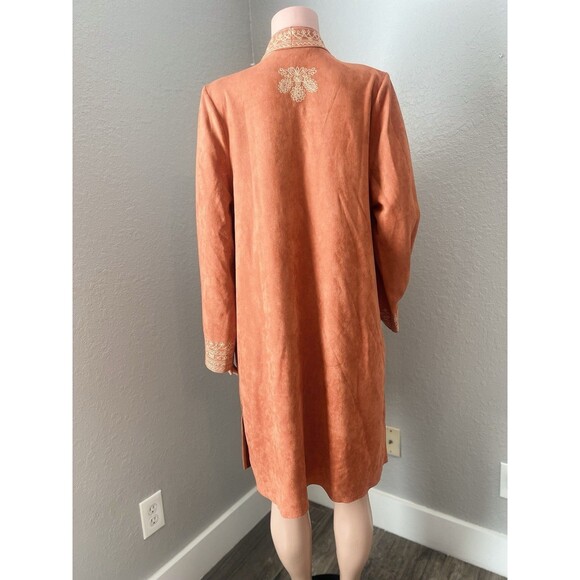 Soft Surroundings Faux Suede Orange Duster Coat Jacket Cardigan Embroidered Sz L - Picture 11 of 11